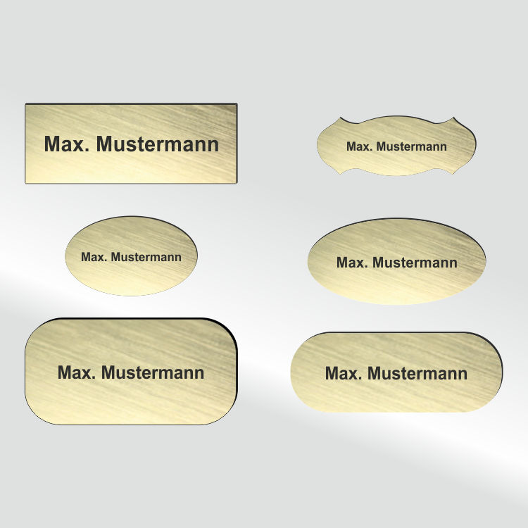 Schmalz Werbeservice Kunststoff Namensschild incl. Gravur mit Magnet  silberfarbig, goldfarbig oder Weiss graviert Namensschilder (Gold)
